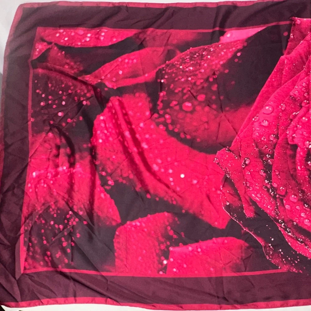 Effy Hemation Pink Dew Drop Rose Satin Scarf Floral Statement Wrap Romantic XL